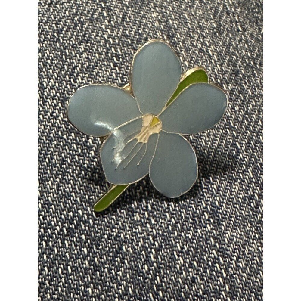 Enamel Flower Brooch Costume Pin Retro Gold Tone Blue Daisy